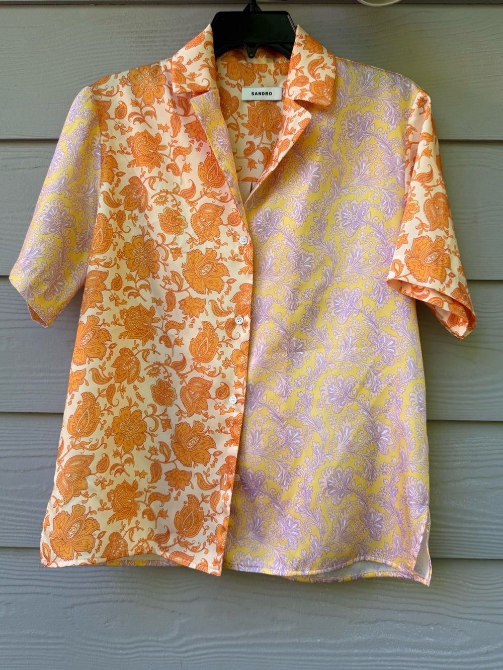 Sandro Yellow and Cream Floral Short-Sleeve Button-Down Shirt - Picture 3 of 15